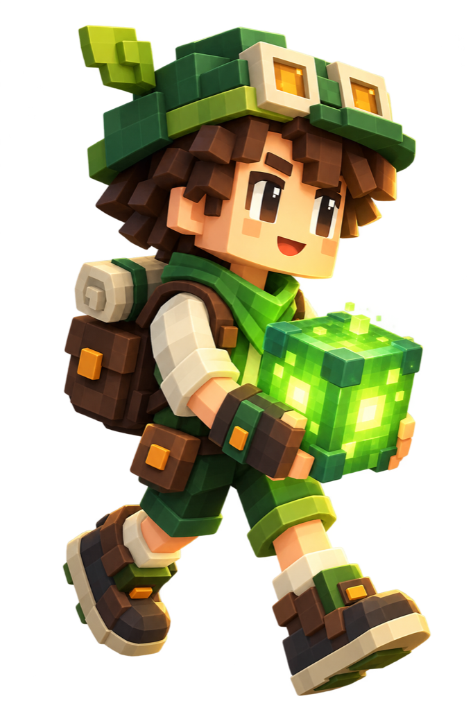 Voxel builder carrying a green block